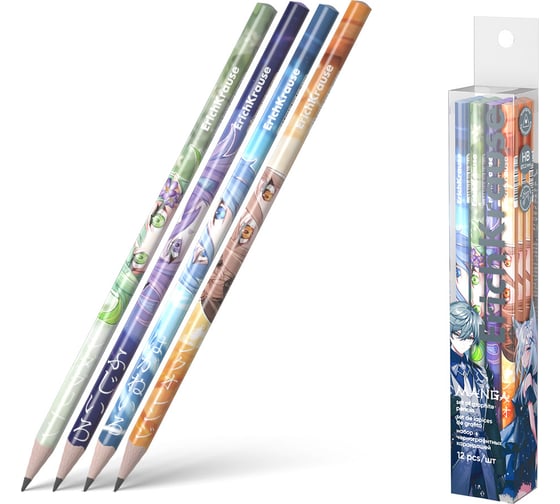 Изображение товара Набор из 12 чернографитных карандашей ErichKrause Manga, трехгранных, HB (в пэт-боксе) 60726