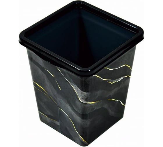 Изображение товара Ведро для мусора с фиксатором квадратное МУЛЬТИДОМ 8,5л с декором Черный Мрамор 940 857