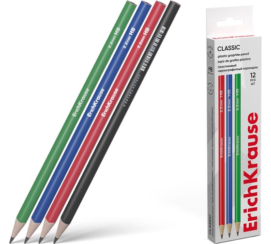 Изображение товара Чернографитный карандаш пластиковый ErichKrause Classic triangle, трехгранный, HB (в коробке по 12 шт.) 60698