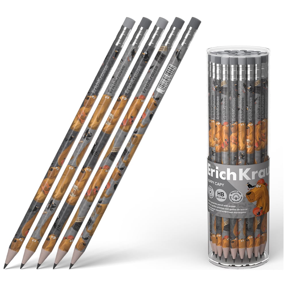 Изображение товара Чернографитный пластиковый карандаш ErichKrause Happy Capy, HB, 42 шт