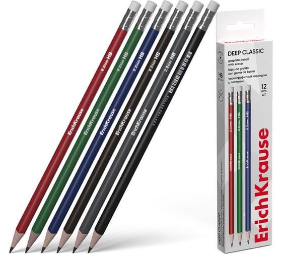 Изображение товара Графитный карандаш ErichKrause Классика, трехгранный, с ластиком, ТМ 60718