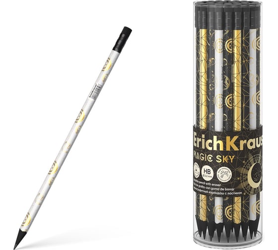 Изображение товара Чернографитный карандаш ErichKrause Magic Sky, трехгранный, с ластиком, HB (в тубусе по 42 шт.) 55259