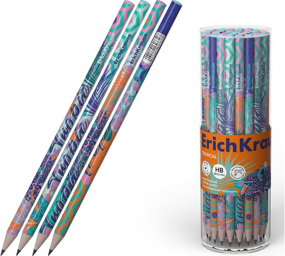 Изображение товара Чернографитный карандаш ErichKrause Tropical, круглый, HB (в тубусе по 42 шт.) 60732