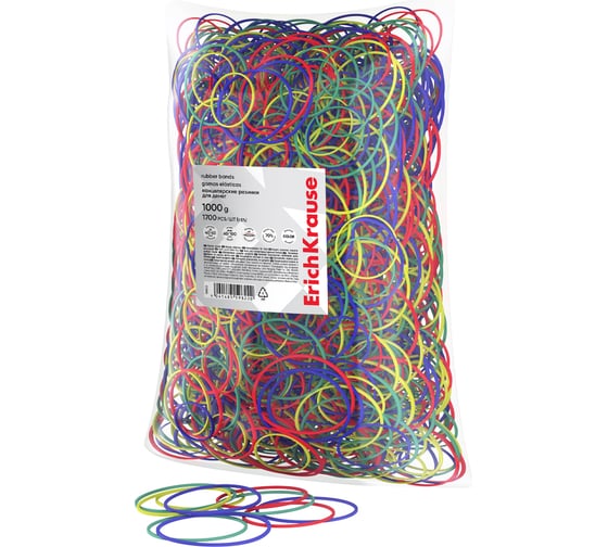 Изображение товара Канцелярские резинки ErichKrause для денег диаметр 40 мм, 60 мм/длина 60 мм, 100 мм, ассорти 59822