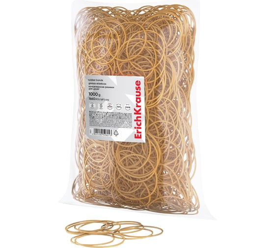 Изображение товара Канцелярские резинки для денег ErichKrause диаметр 60 мм, длина 100 мм, натуральный цвет в пакете по 1 кг 59821