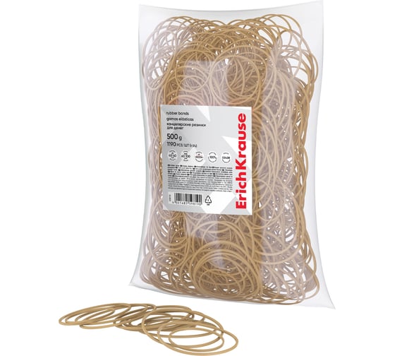 Изображение товара Канцелярские резинки ErichKrause для денег диаметр 40 мм, 60 мм/длина 60 мм, 100 мм, натуральный цвет 59819