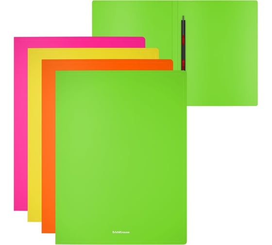 Изображение товара Папка-скоросшиватель пластиковая ErichKrause с пружинным механизмом Matt Neon, A4, ассорти в пакете по 4 шт 50131