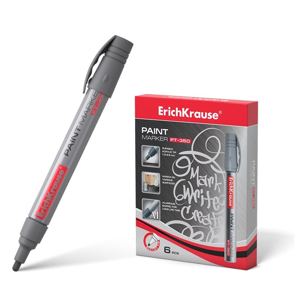 Изображение товара Маркер-краска ErichKrause PT-350 серебряный 6 шт