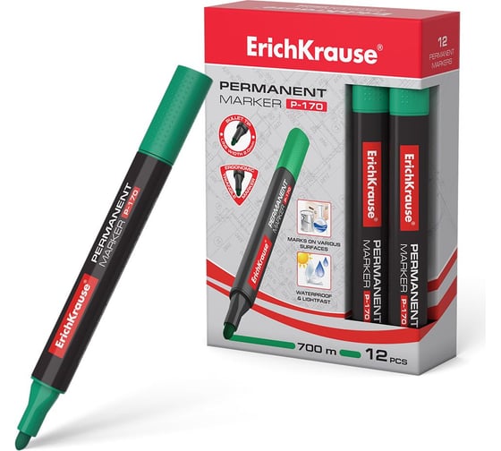 Изображение товара Перманентный маркер ErichKrause P-170 цвет чернил зеленый, в коробке по 12 шт. 7315