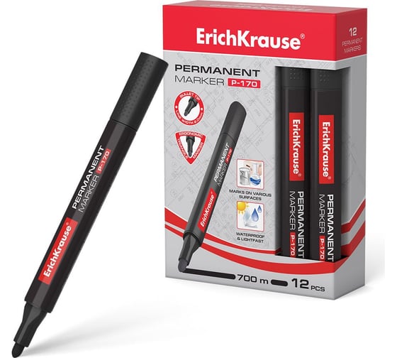 Изображение товара Перманентный маркер ErichKrause P-170 цвет чернил черный, в коробке по 12 шт. 7275