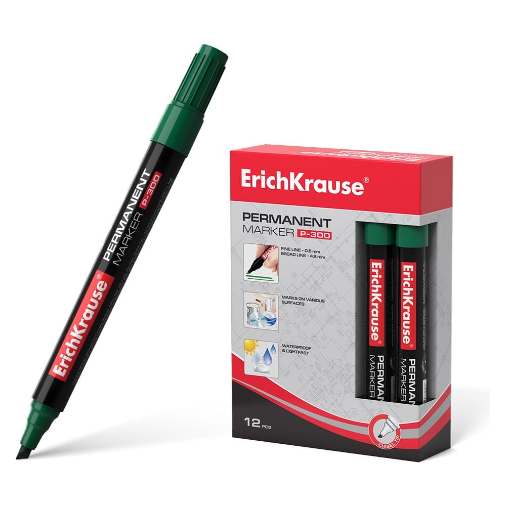 Изображение товара Перманентный маркер ErichKrause P-300 зеленый 12 шт.