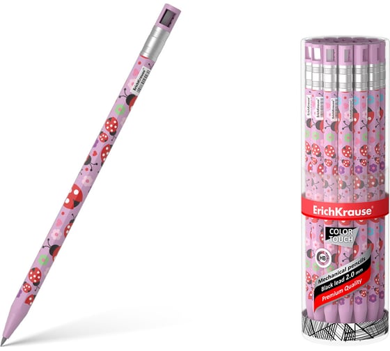 Изображение товара Карандаш механический ErichKrause ColorTouch Ladybug 2.0 мм, с точилкой, НВ, в тубусе по 24 шт 56064