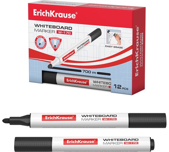 Изображение товара Маркер для досок ErichKrause W-170, цвет чернил черный, 12 шт 13009