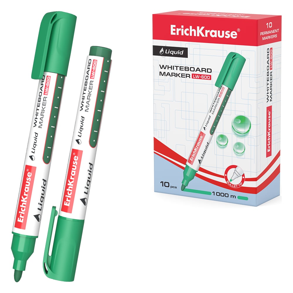 Изображение товара Маркер для досок ErichKrause с жидкими чернилами LW-600 Tank Liquid, цвет чернил зеленый, 10 шт 56096