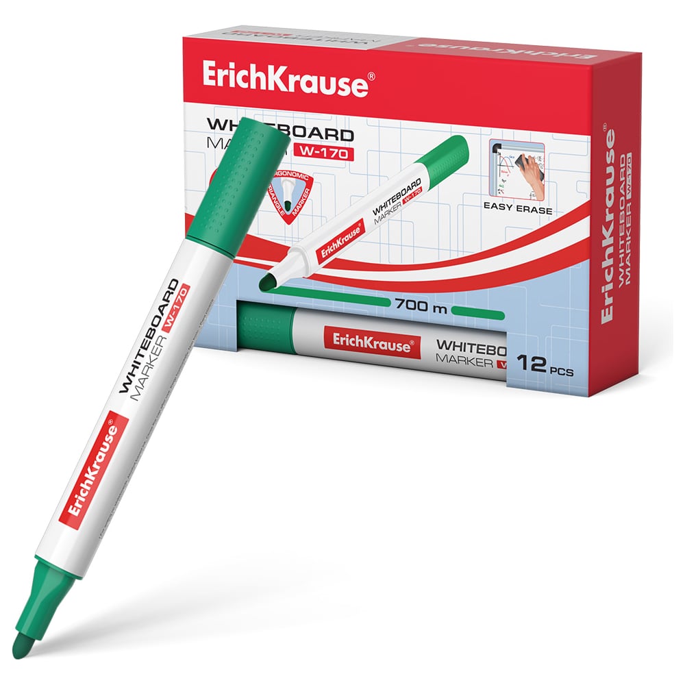 Изображение товара Маркер для досок ErichKrause W-170, зеленый, 12 шт