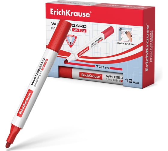 Изображение товара Маркер для досок ErichKrause W-170, цвет чернил красный, 12 шт 13045