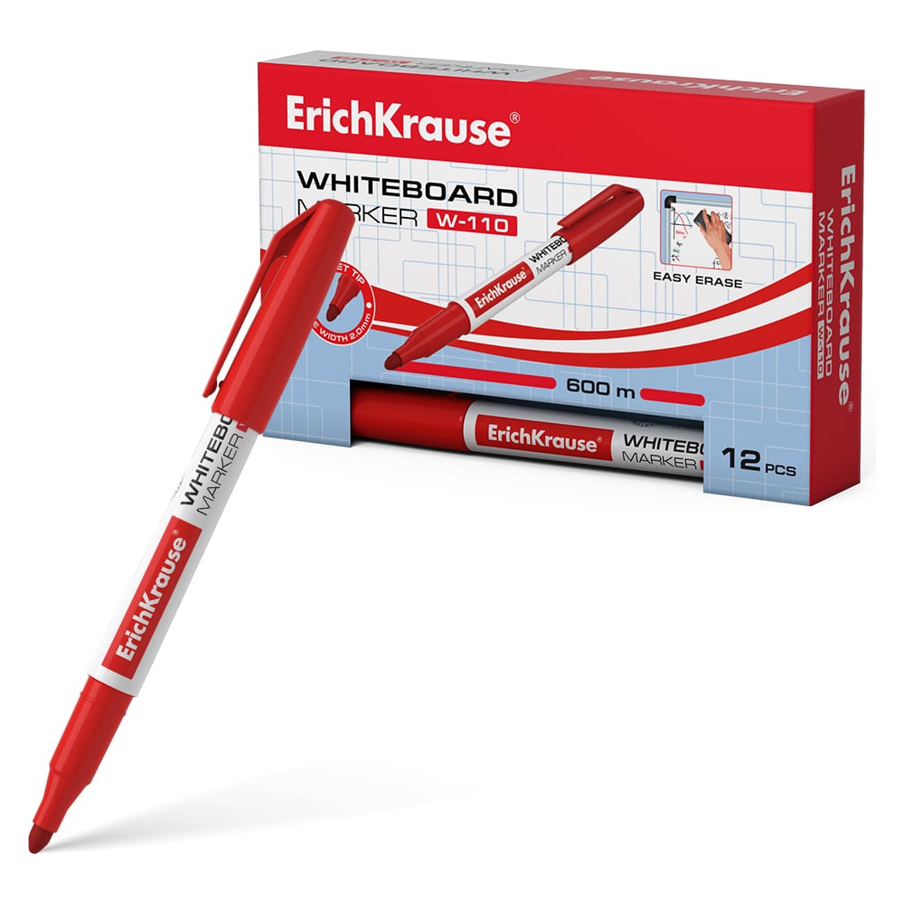 Изображение товара Маркер для досок ErichKrause W-110, цвет чернил красный, 12 шт 56917