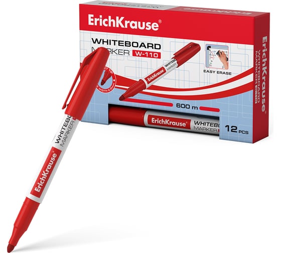 Изображение товара Маркер для досок ErichKrause W-110, цвет чернил красный, 12 шт 56917