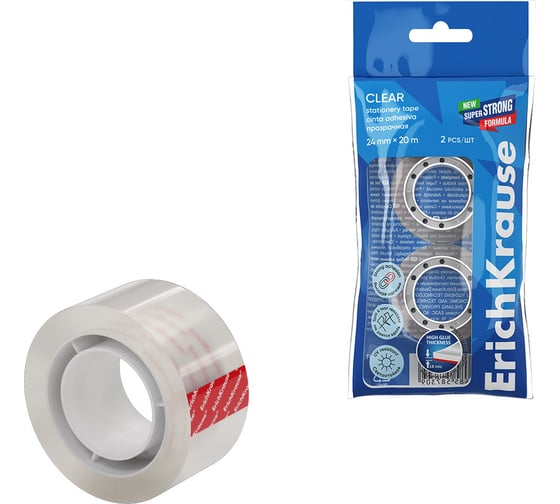 Изображение товара Набор из 2 клейких лент ErichKrause Clear, прозрачная, 24ммх20м 58730