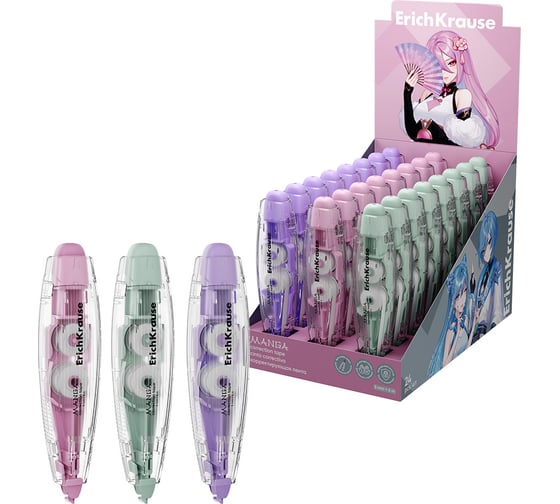 Изображение товара Корректирующая лента ErichKrause Spin Manga, с автоматической фиксацией аппликатора, 5 мм х 6 м, ассорти в дисплее по 18 шт 61933