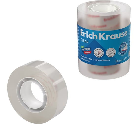 Изображение товара Набор из 4 клейких лент ErichKrause Clear, прозрачная, 18ммх33м 63573