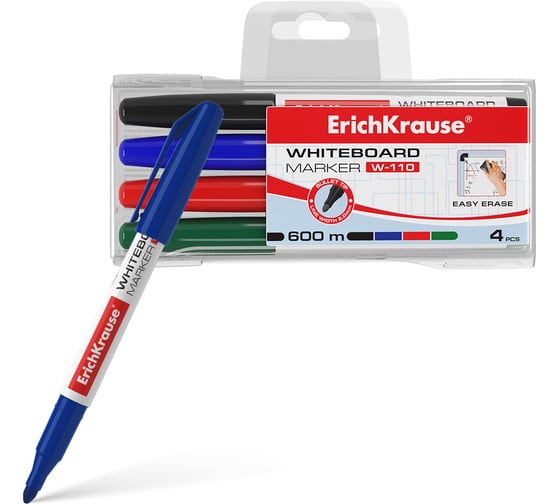 Изображение товара Набор из 4 маркеров для досок ErichKrause W-110, цвет чернил: черный, синий, красный, зеленый 56919