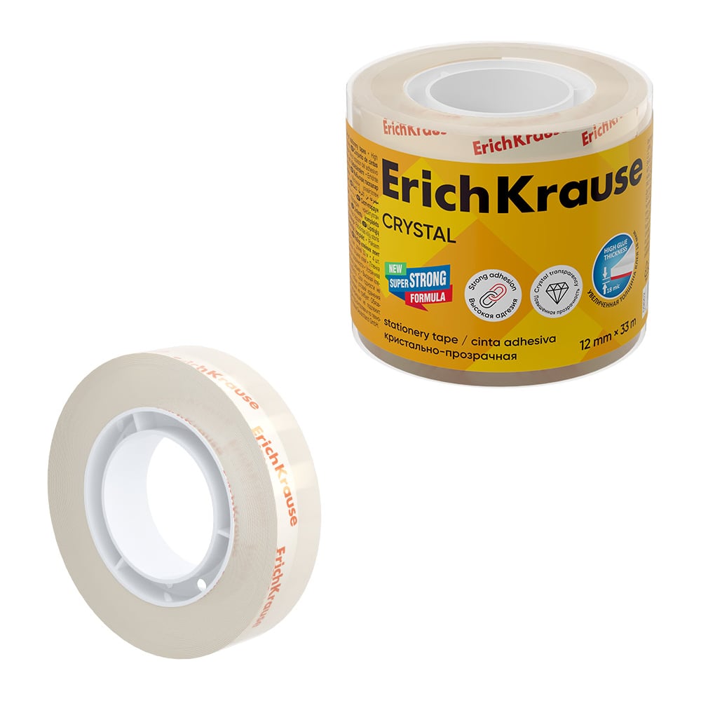 Изображение товара Набор из 4 клейких лент ErichKrause Crystal прозрачных 12ммх33м