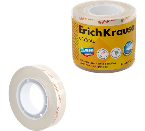 Изображение товара Набор ErichKrause из 4 клейких лент Кристально прозрачная, 12 мм x 33 м, повышенная прозрачность (в пленке) 63575