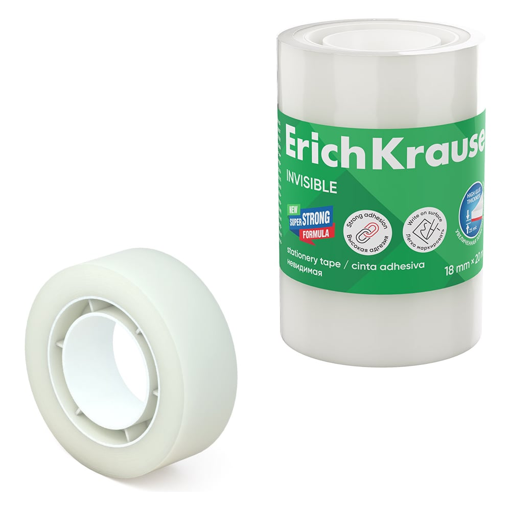 Изображение товара Набор из 4 прозрачных клейких лент ErichKrause Invisible 18ммх20м