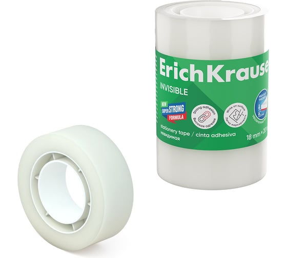 Изображение товара Набор из 4 клейких лент ErichKrause Invisible, прозрачная с матовой поверхностью, 18ммх20м 63578