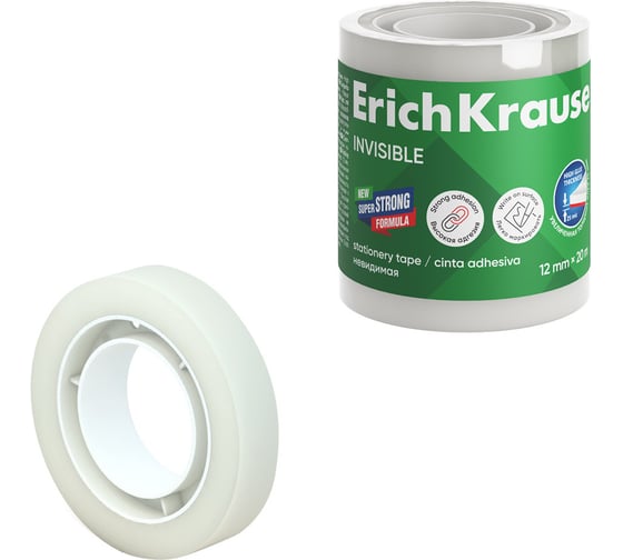Изображение товара Набор ErichKrause из 4 клейких лент Невидимая, 12 мм x 20 м, прозрачная с матовой поверхностью (в пленке) 63577
