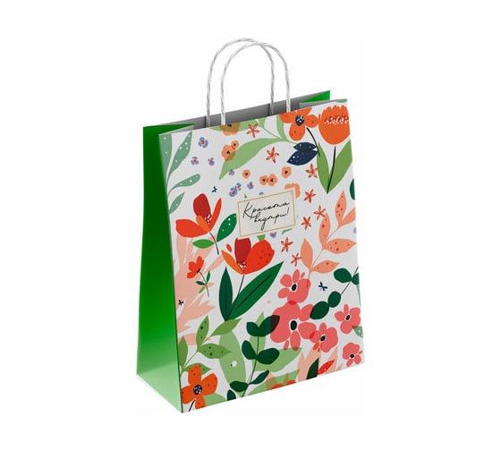 Изображение товара Крафт пакет бумажный ОФИСМАГ Красота внутри 26х15х35 см, с кручеными ручками, плотность 100гр/м2 белый 113563 701010