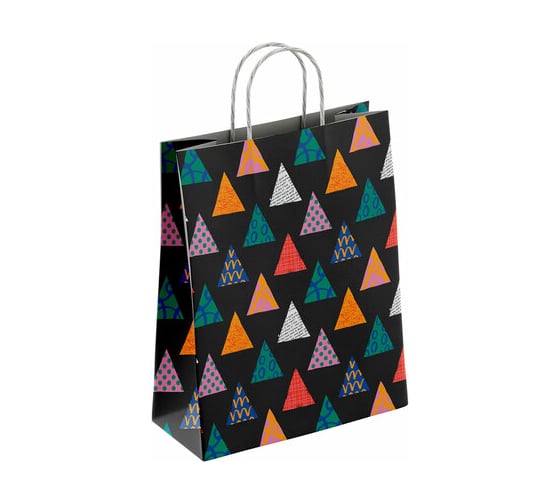 Изображение товара Крафт пакет бумажный ОФИСМАГ Геометрия 22х12х25 см, с кручеными ручками, плотность 100 гр/м2, белый 112290 700998