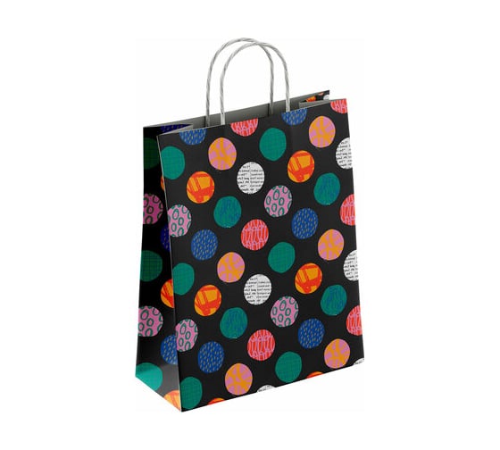 Изображение товара Крафт пакет бумажный ОФИСМАГ Геометрия 26х15х35 см, с кручеными ручками, плотность 100 гр/м2, белый 112306 701006