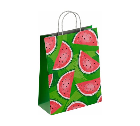 Изображение товара Крафт пакет бумажный ОФИСМАГ Фрукты 26х15х35 см, с кручеными ручками, плотность 100 гр/м2, белый 112252 701008