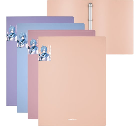 Изображение товара Папка на 4 кольцах пластиковая ErichKrause Soft Manga, 24мм, A4, ассорти, 4 шт 61187