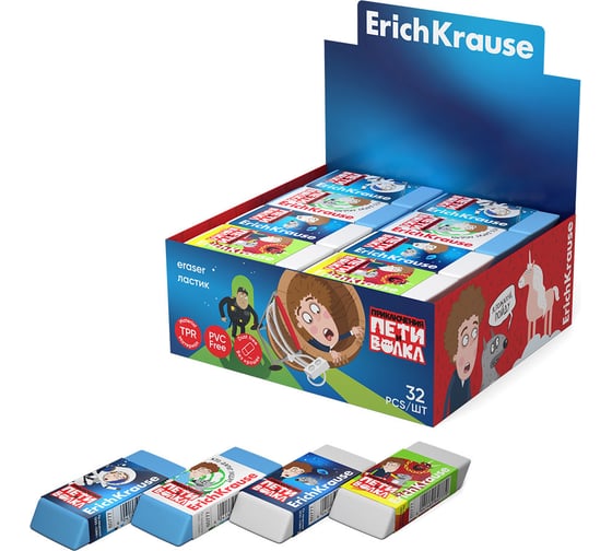 Изображение товара Ластик ErichKrause Приключения Пети и Волка в коробке по 32 шт 60777