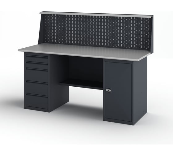 Изображение товара Верстак-стол GREENBERG с тумбой с ящиками и тумбой с дверцей с перфопанелью 1600мм VERSTAK_ТY_P_1600