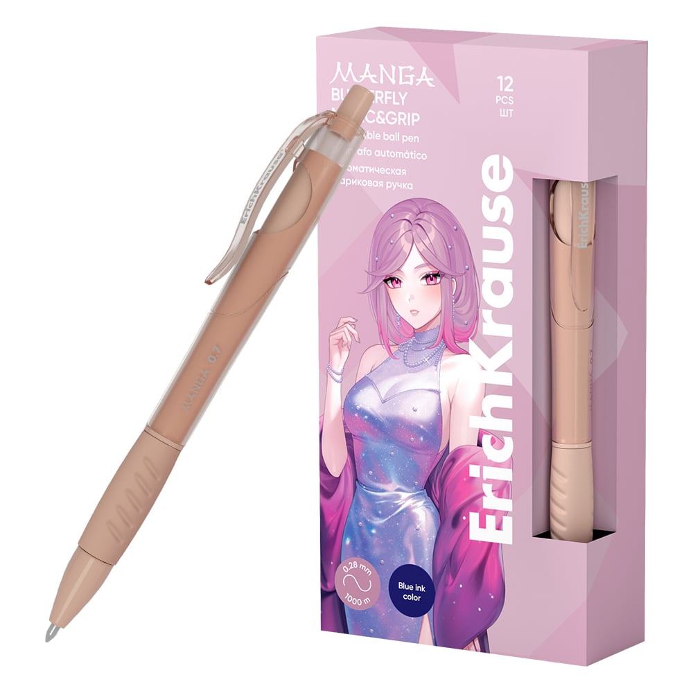 Изображение товара Ручка шариковая автоматическая ErichKrause Butterfly Matic Grip Manga 0.7, цвет чернил синий (в коробке по 12 шт.) 61096