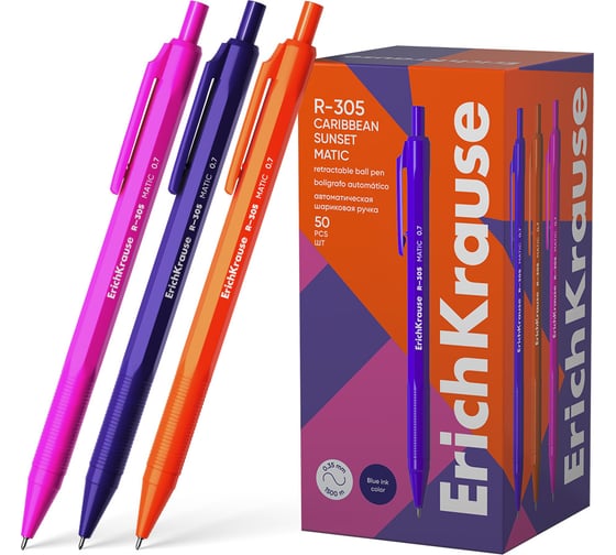 Изображение товара Ручка шариковая автоматическая ErichKrause R-305 Matic Caribbean Sunset 0.7, цвет чернил синий (в коробке по 50 шт.) 61260