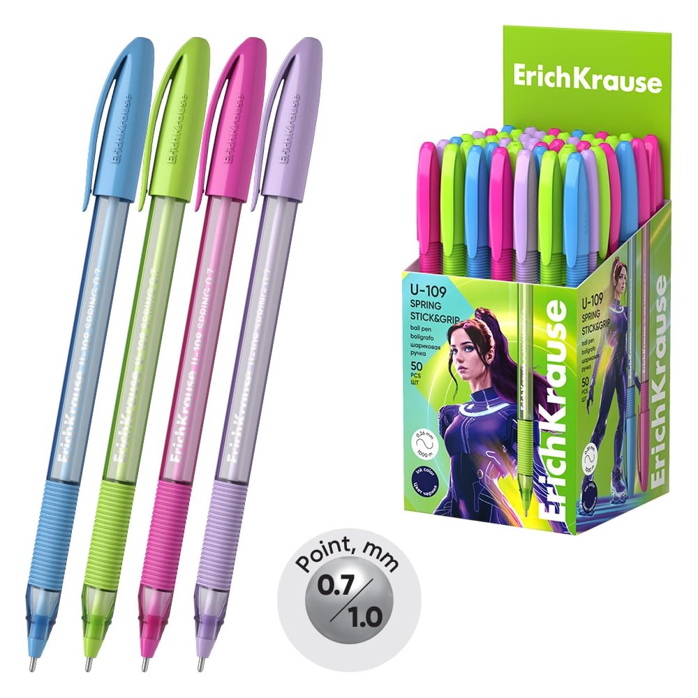 Изображение товара Ручка шариковая ErichKrause U-109 Stick Grip Spring 0.7 мм с синей пастой