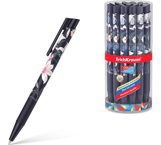 Изображение товара Ручка шариковая автоматическая ErichKrause ColorTouch Matic Grip Lily 0.7, цвет чернил синий (в тубусе по 24 шт.) 56129