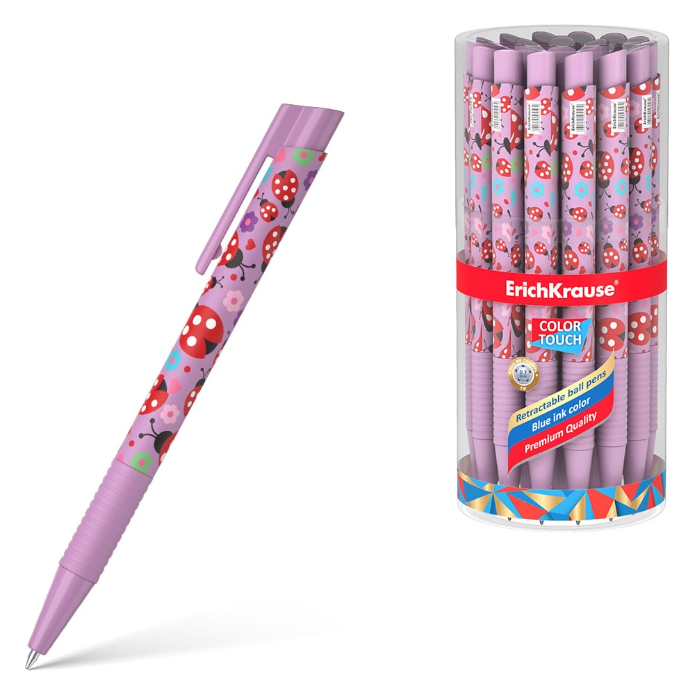 Изображение товара Ручки шариковые Erich Krause ColorTouch Matic Grip Ladybug 0.7, синяя, 24 шт