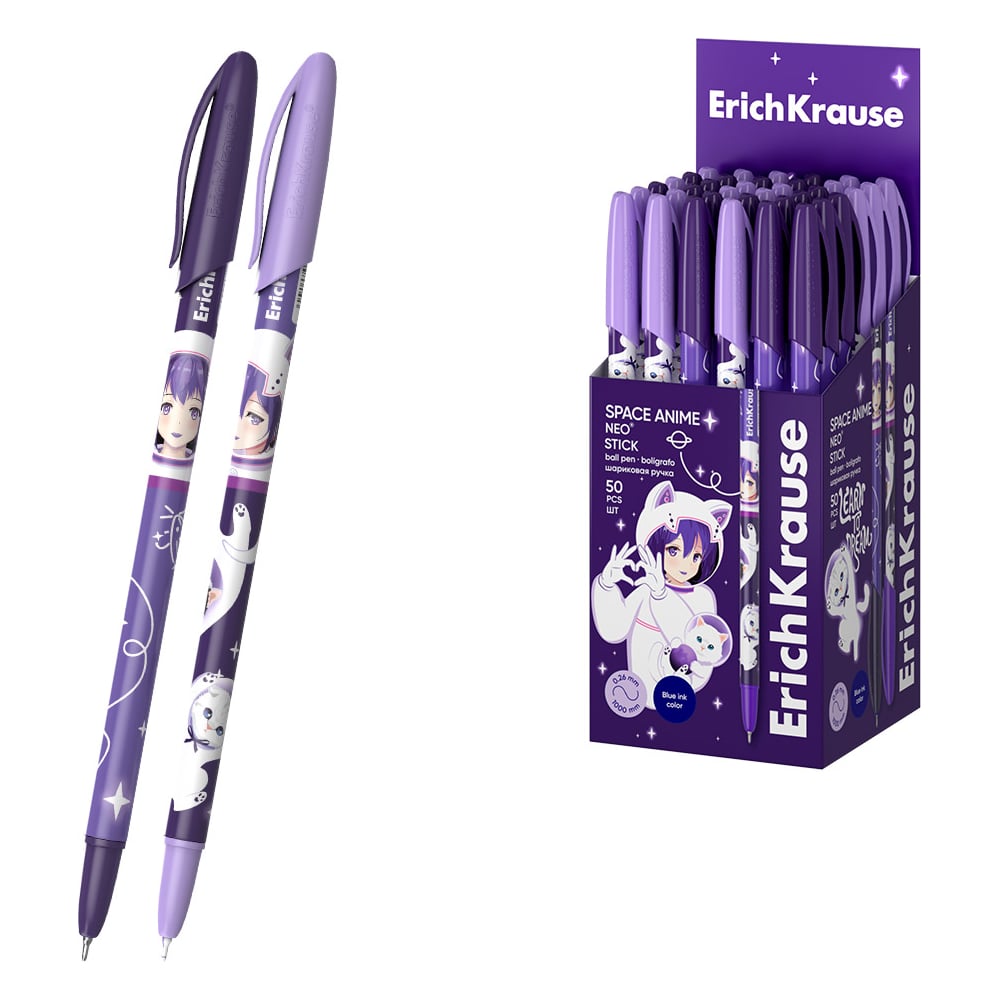 Изображение товара Ручка шариковая ErichKrause Neo Stick Space Anime 0.7, Super Glide Technology, цвет чернил синий (в коробке по 50 шт.) 61014