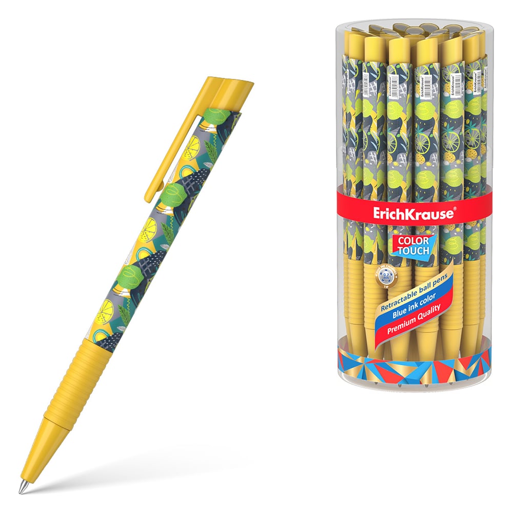Изображение товара Ручка шариковая автоматическая ErichKrause ColorTouch Matic Grip Lime 0.7, цвет чернил синий (в тубусе по 24 шт.) 56128