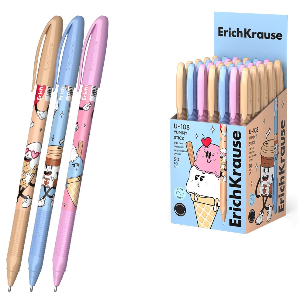 Изображение товара Ручка шариковая ErichKrause U-108 Stick Yummy 1.0 черная 50 шт