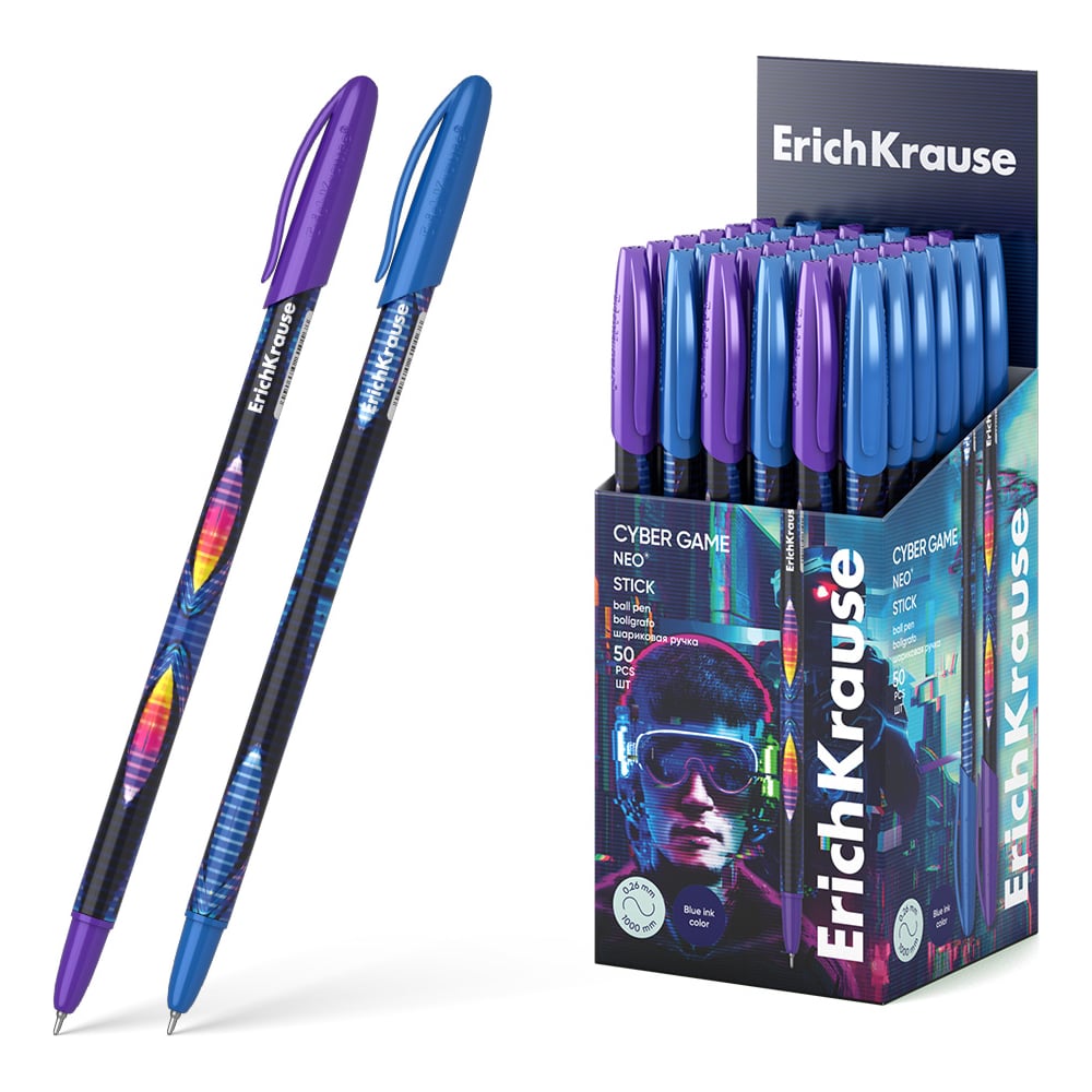 Изображение товара Ручка шариковая ErichKrause Neo Stick Cyber Game 0.7, синий, 50 шт.