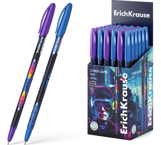 Изображение товара Ручка шариковая ErichKrause Neo Stick Cyber Game 0.7, Super Glide Technology, цвет чернил синий (в коробке по 50 шт.) 61016