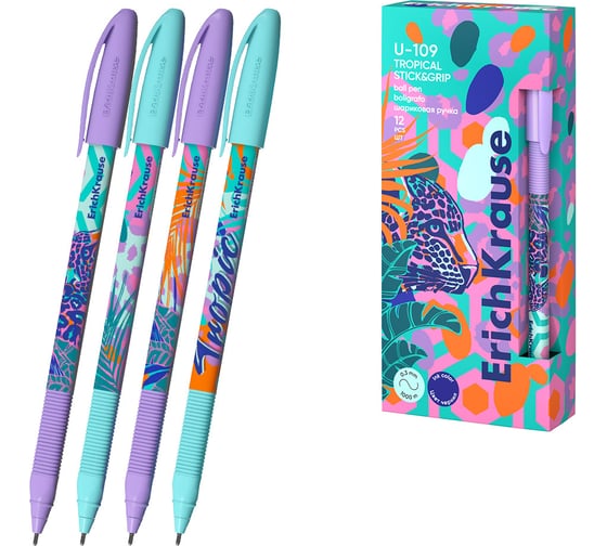 Изображение товара Ручка шариковая ErichKrause U-109 Stick Grip Tropical 1.0, Ultra Glide Technology, цвет чернил синий (в коробке по 12 шт.) 61103