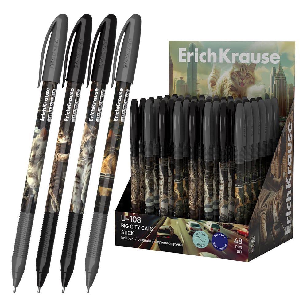 Изображение товара Шариковая ручка ErichKrause U-108 Stick Big City Cats 1.0, 48 шт синий